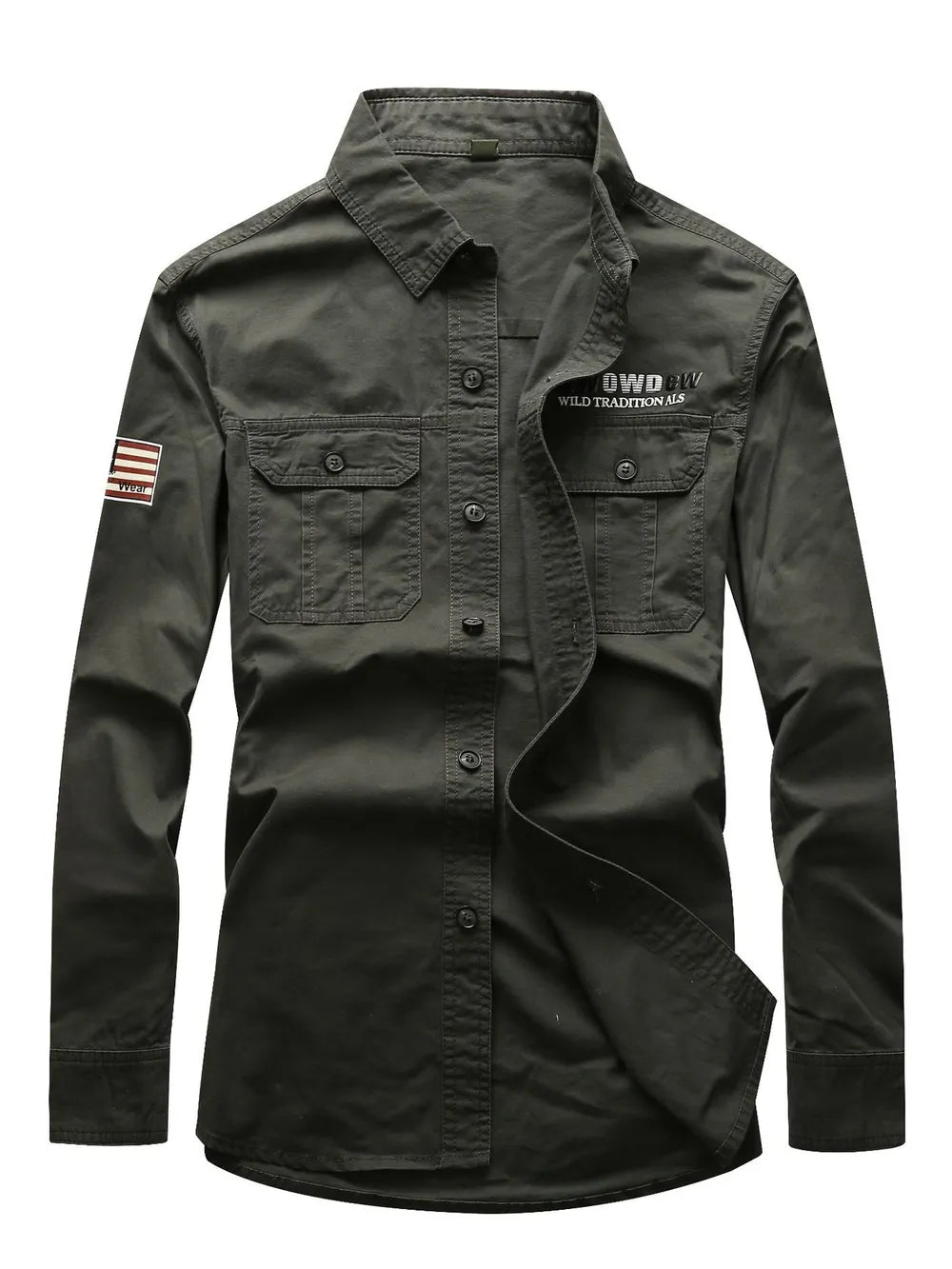 Men's Plus Size Long Sleeve Shirt in Khaki, front view