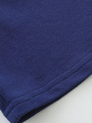 Boys' navy blue cotton underwear with double-stitched hem detail.