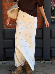 Delicate Floral Satin Midi Skirt
