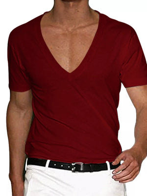 Men's Full Size Deep V-neck T-shirt Plus Size in Khakis, front view