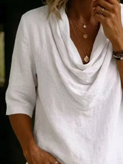 Full Size Cowl Neck 3/4 Sleeve Top Plus Size, side view