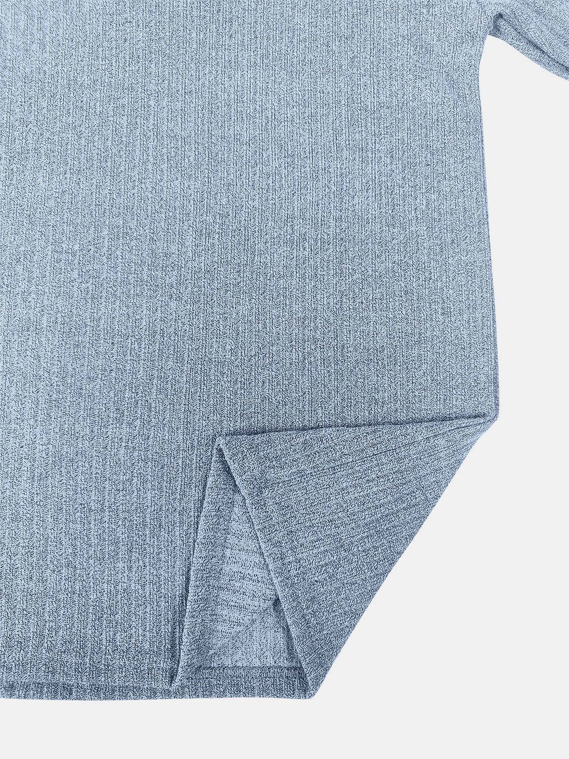 Light blue ribbed knit pullover sweater with side slit detail