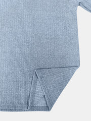 Light blue ribbed knit pullover sweater with side slit detail