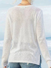 American Flag Long Sleeve Sweater in White, close-up detail