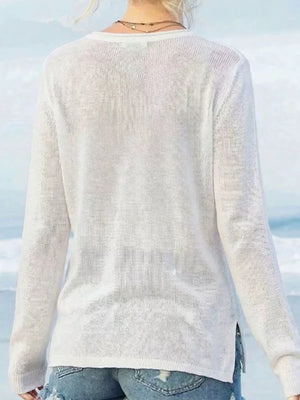 American Flag Long Sleeve Sweater in White, close-up detail