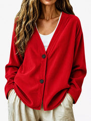 Casual Corduroy Button-up Cardigan in Terracotta, view 13