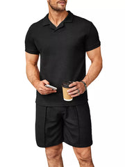 Men's Casual Short Sleeve Polo And Shorts Set in Royal Blue, front view