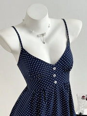 Polka Dot Peplum Cami in Navy, side view