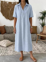 Full Size Button Detail Half Sleeve Dress Plus Size, front view