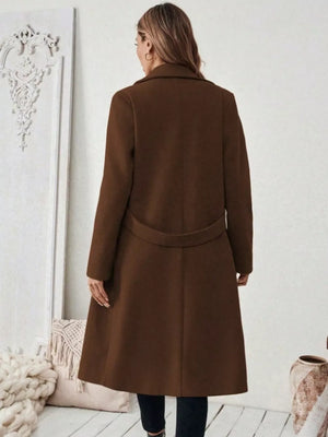 Elegant Lapel Collar Belted Trench Coat Plus Size in Gray, view 11