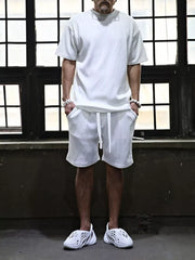 White men's casual shorts with drawstring and pockets