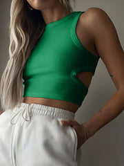 Ribbed cutout crop top in Moss.