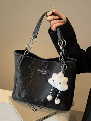 Pu Leather Shoulder Bag in Black, side view