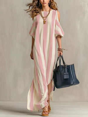 Striped Cold Shoulder Maxi Dress, alternate angle
