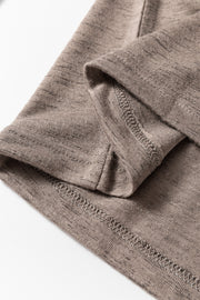 Mocha bell sleeve henley top with textured fabric and visible stitching details.