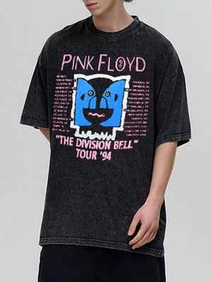 Dark gray cotton crew neck t-shirt with Pink Floyd "The Division Bell" tour graphic.