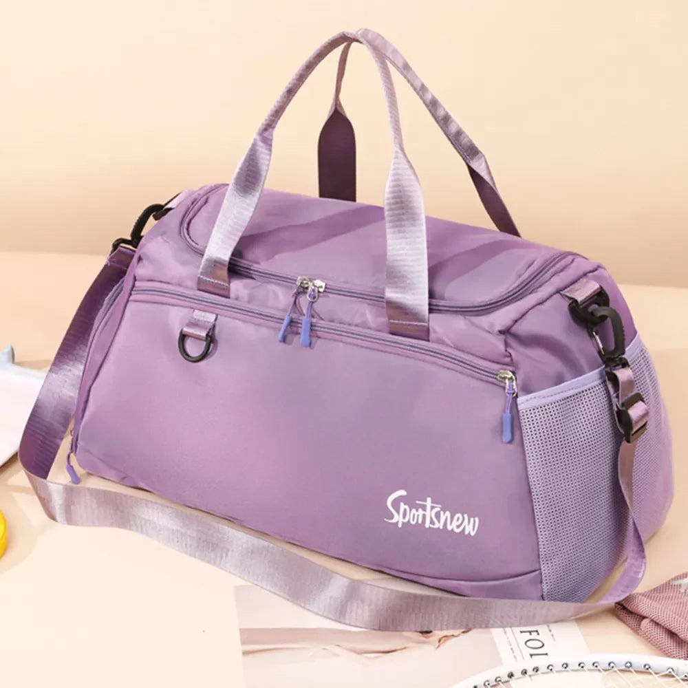 Sportsnew nylon duffle bag in Mauve with mesh pocket and adjustable strap