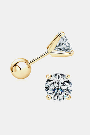 Gold moissanite solitaire stud earrings with brilliant cut stones.