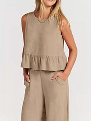 Ruffled Hem Sleeveless Top And Wide-leg Pants Set Plus Size in Black, view 22