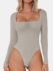 Light Gray long sleeve bodysuit with a sculpted square neckline