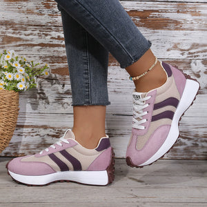 Lace Up Round Toe Sneakers in Red, front view