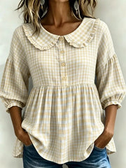 Full Size Gingham Peter Pan Collar Blouse Plus Size, back view