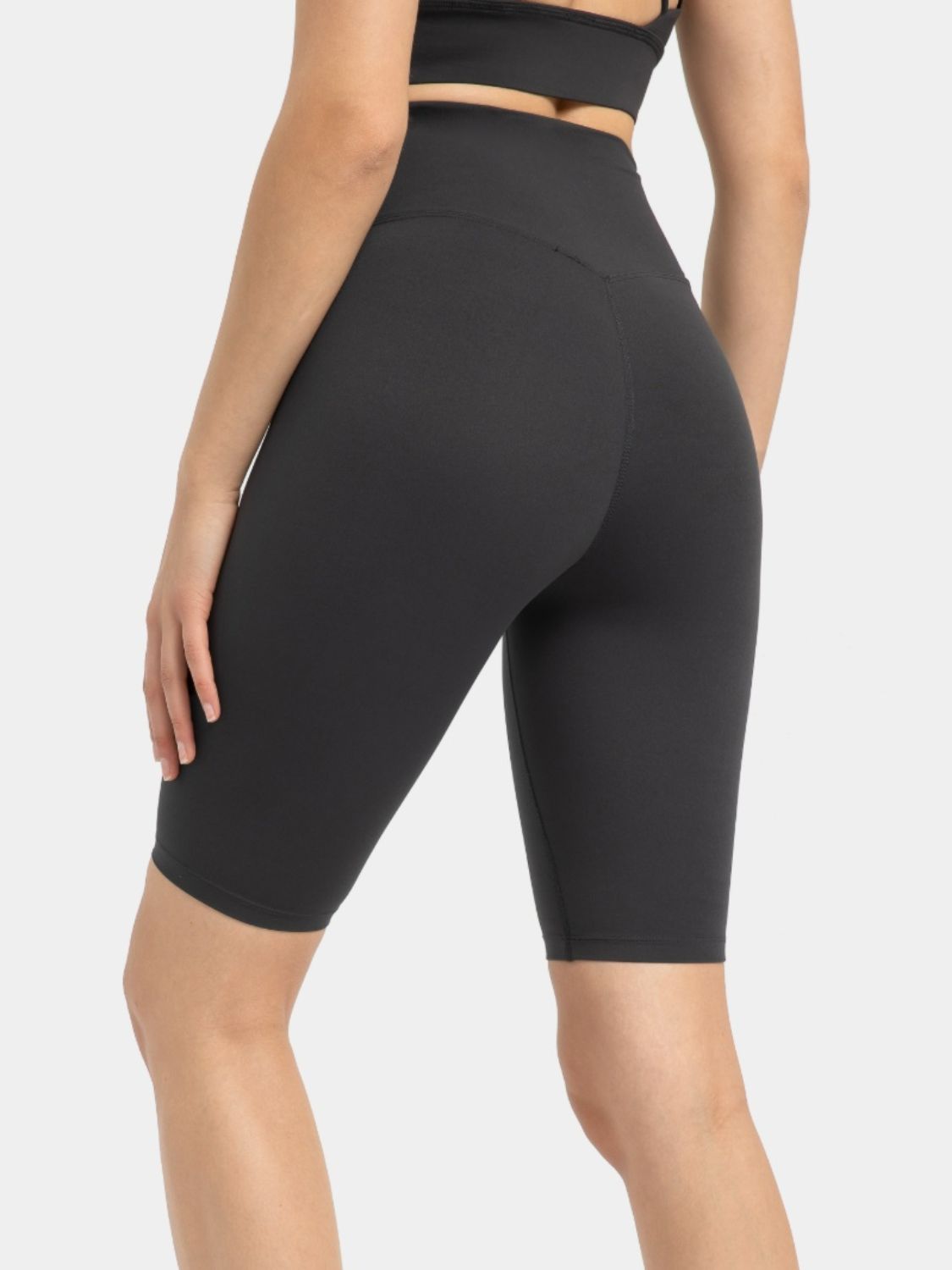 Sculpted Active Bike Shorts in dark gray with a high waist and seamless back detail.