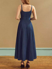 Square Neck A-line Denim Dress, model styling view