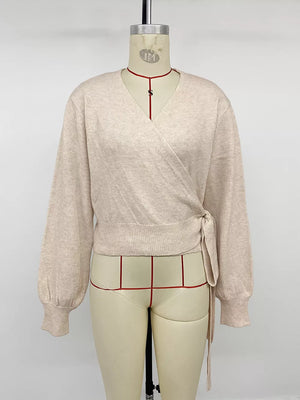 Tied Surplice Long Sleeve Sweater, front view