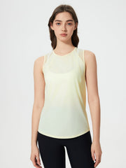Yellow mesh-back performance tank top with crew neck and sleeveless design.