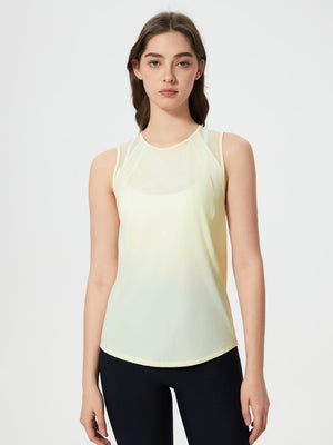 Yellow mesh-back performance tank top with crew neck and sleeveless design.
