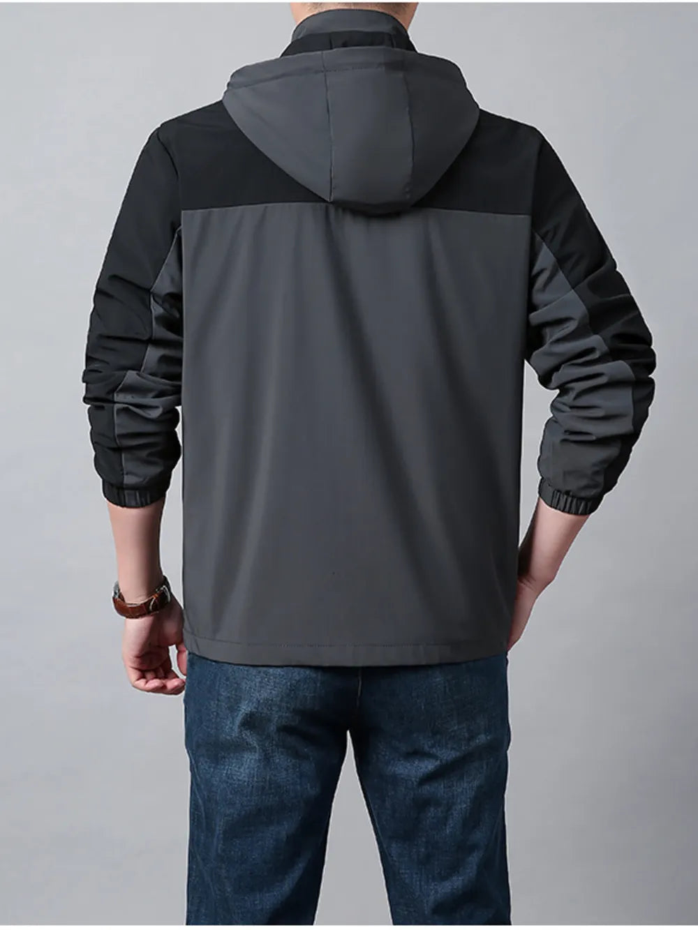 Men's Plus Size Hooded Colorblock Jacket, side view
