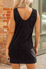 Corduroy Patch Pocket Sleeveless Mini Dress, back view
