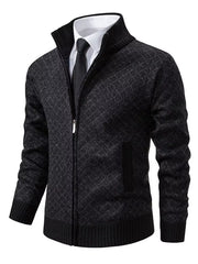 Men's Plus Size Textured Zip-up Cardigan in Black, front view