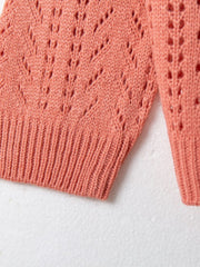 Burnt Coral chevron knit maternity cardigan with openwork detail and ribbed hem.