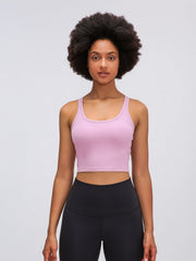 Dusty Pink Sculpted Racerback Crop Tank with scoop neck and racerback straps.