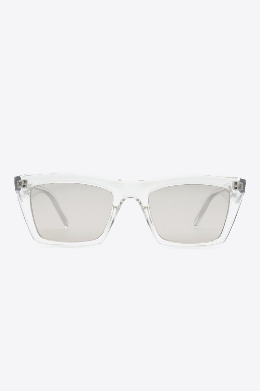Clear acetate angular sunglasses with light gray lenses