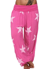 Hot Pink Star Print Gathered Waist Harem Trousers