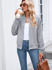 Apricot bomber jacket with hip-length and zip-front