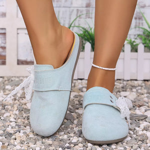 Round Toe Slip-ons in Blue, close-up detail