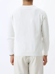 White knit polo top with ribbed sleeves and classic fit.