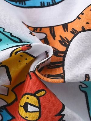 Baby t-shirt with colorful cartoon animal print, cotton blend fabric.