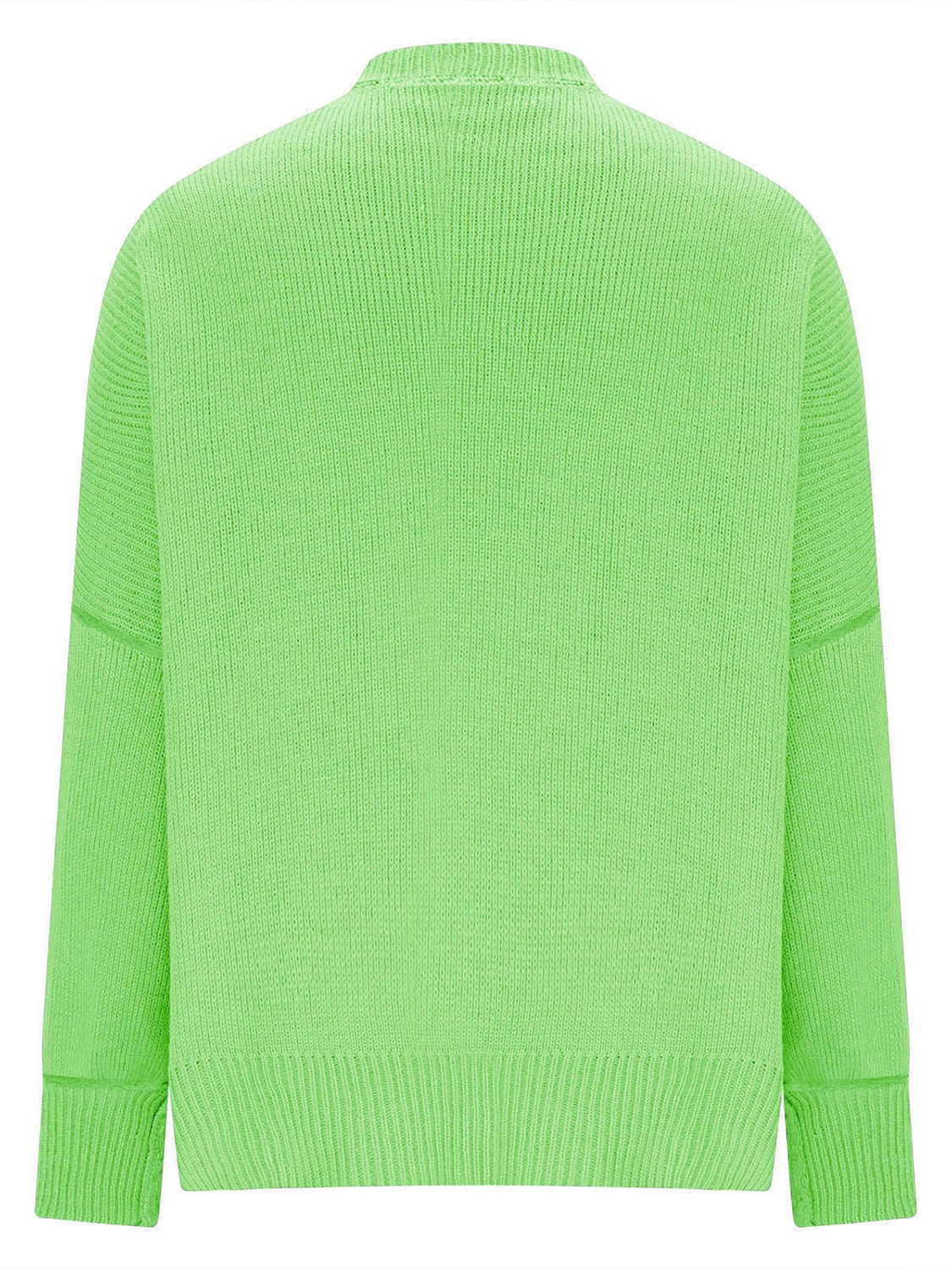 Oversized neon green ribbed knit sweater with drop shoulders and crew neck.