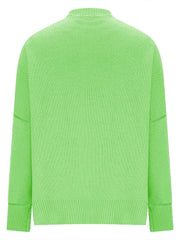 Oversized neon green ribbed knit sweater with drop shoulders and crew neck.