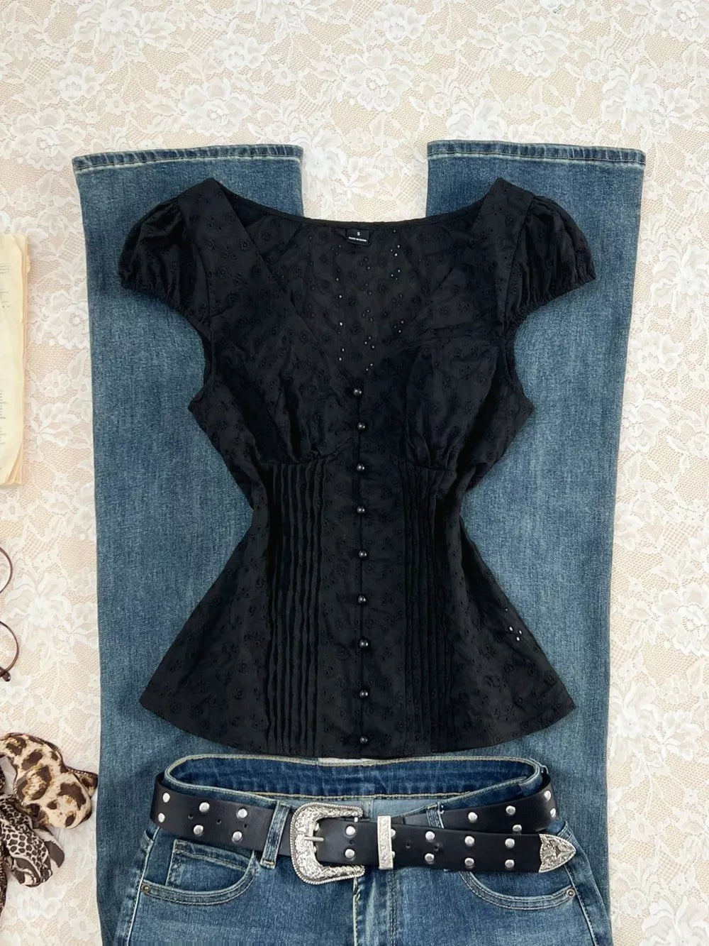 Lace V-neck Cap Sleeve Blouse, back view