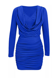 Ruched Cowl Neck Long Sleeve Mini Dress, alternate angle