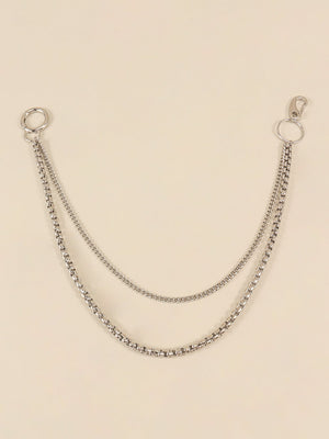 Silver double-strand chain pant accessory with lobster clasp and O-ring.