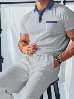Men's Short Sleeve Polo And Pants Set Plus Size in Blue, view 12