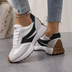 Color-blocked Platform Casual Sneakers in Black, product detail