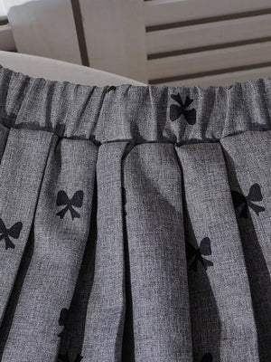 Children's Bow Print Lace Trimmed Top And Skirt Set, close-up detail
